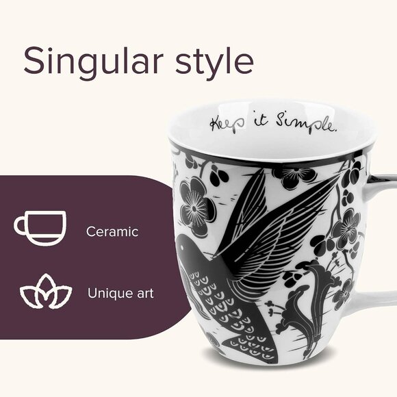 Gifts 16 oz Black and White Boho Mug Hummingbird - Cute Coffee and Tea Mug - Cer - Picture 5 of 8